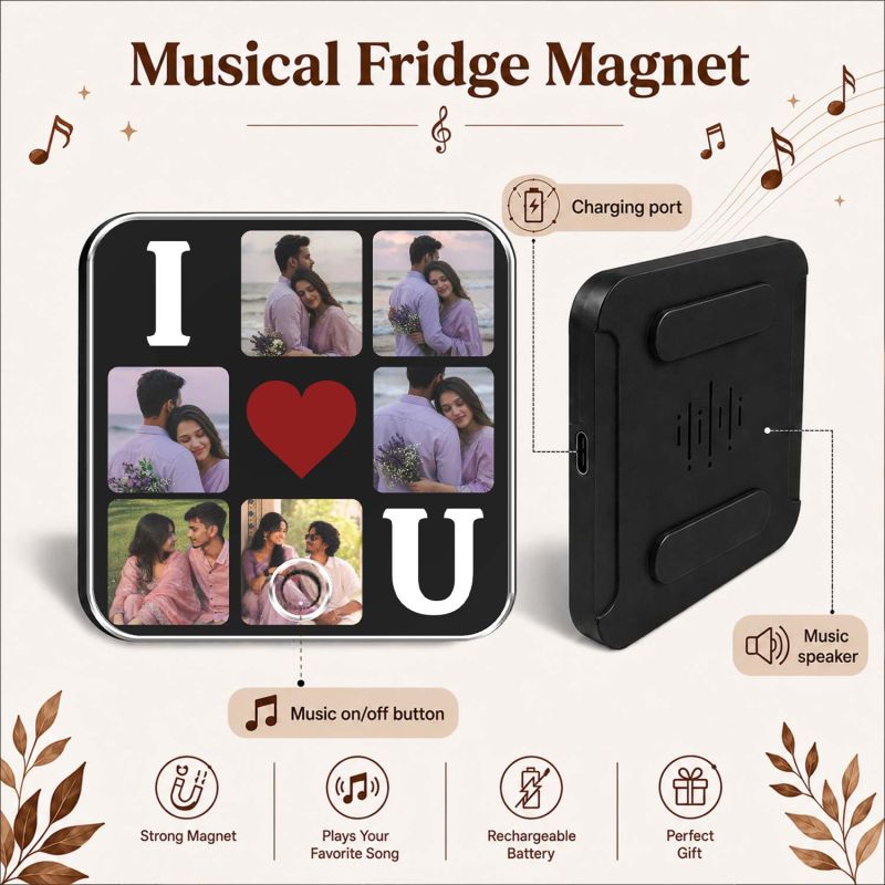 I Love You Personalized Musical Fridge Magnet for Couples  Purpose Gift for Love, Girlfriend, Boyfriend Music Player Music Box Fridge Magnet